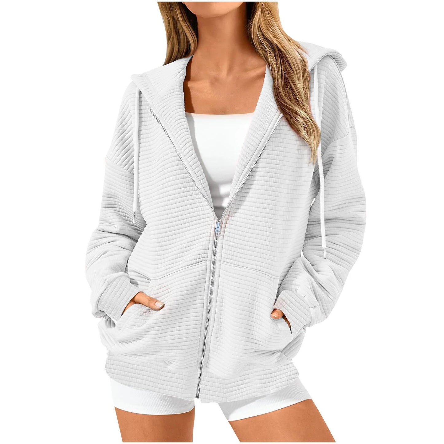 Tdoqot Womens Hoodie Jacket- Casual Long Sleeve Oversized Zip Up Track Jackets With Pockets